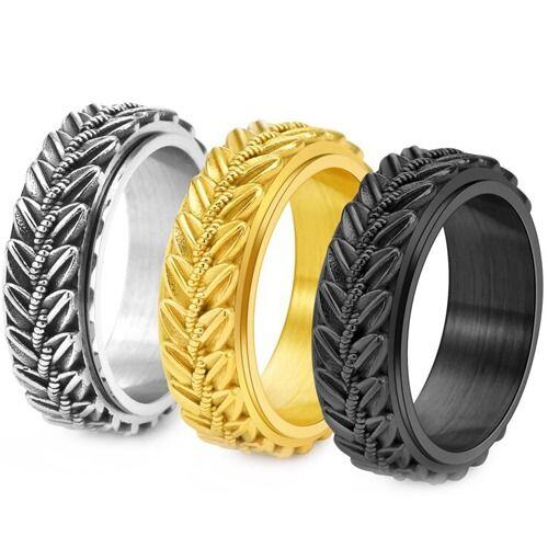***COI Titanium Black/Gold Tone/Silver Celtic & Leaves Ring-01929AA
