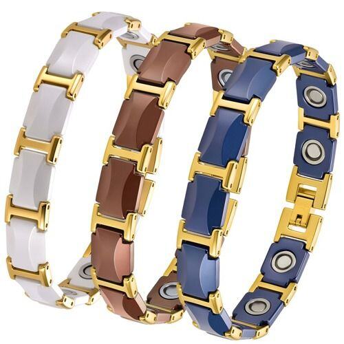 ***COI Gold Tone Titanium Ceramic Bracelet With Steel Clasp(Length: 8.27 inches)-01933AA