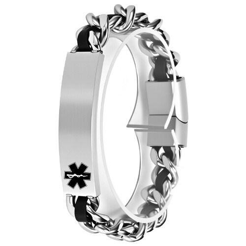 ***COI Titanium Black Silver Medical Alert Bracelet With Steel Clasp(Length: 7.87 inches)-01936AA
