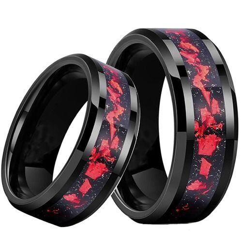 ***COI Black Tungsten Carbide Ring With Meteorite & Red Coral-01938AA