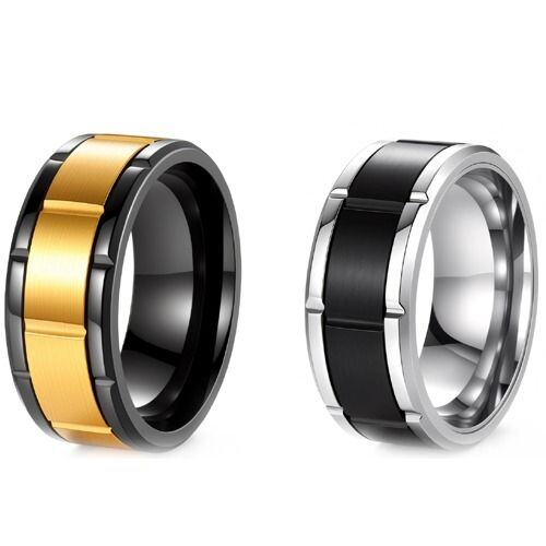 ***COI Titanium Black Gold Tone/Silver Tire Tread Ring-01939AA