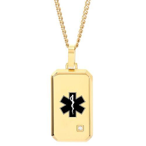 ***COI Titanium Black/Gold Tone/Silver Medical Alert Pendant With Cubic Zirconia-01941AA