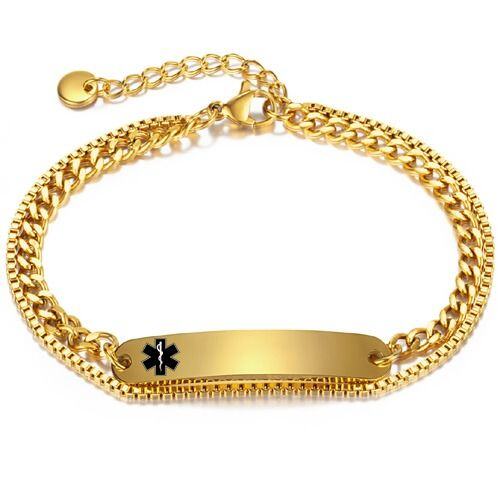 ***COI Titanium Gold Tone/Silver Medical Alert Bracelet With Steel Clasp(Length: 7.87 inches)-01942AA