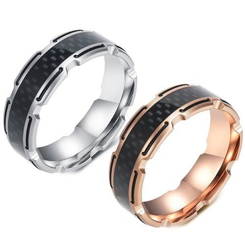 ***COI Titanium Rose/Silver Black Ring With Carbon Fiber-01949AA