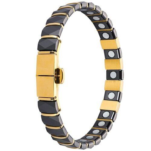 ***COI Gold Tone Titanium Black Ceramic Bracelet With Steel Clasp(Length: 8.46 inches)-01950AA