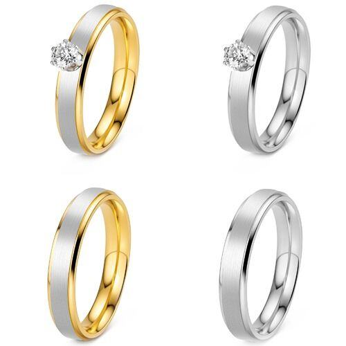 ***COI Titanium Silver/Gold Tone Silver Solitaire Ring-01958AA