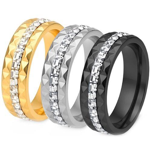 ***COI Titanium Black/Gold Tone/Silver Ring With Cubic Zirconia-01961AA