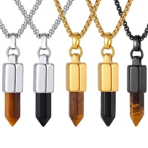 ***COI Titanium Gold Tone/Silver Tiger Eye/Black Onyx Pendant-01966AA