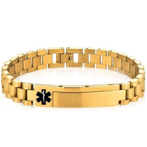 ***COI Titanium Black/Gold Tone/Silver Medical Alert Bracelet With Steel Clasp(Length: 8.86 inches)-01969AA