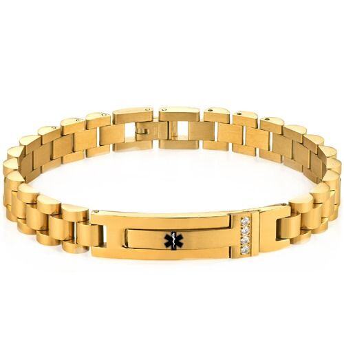 ***COI Titanium Black/Gold Tone/Silver Medical Alert Cubic Zirconia Bracelet With Steel Clasp(Length: 8.46 inches)-01970AA