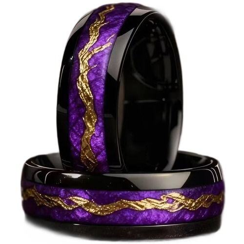 ***COI Black Titanium Purple Meteorite & Gold Foil Dome Court Ring-01984AA