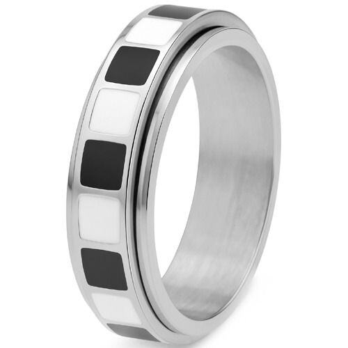 ***COI Titanium Gold Tone/Silver Checkered Flag Step Edges Ring-01985AA