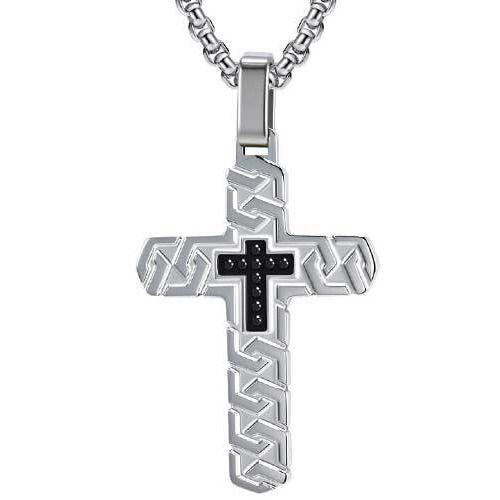 ***COI Titanium Black/Black Silver Cross Pendant-01988AA