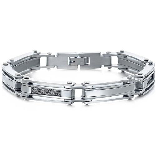 ***COI Titanium Gold Tone/Silver/Gold Tone Silver Wire Bracelet With Steel Clasp(Length: 8.78 inches)-01992AA