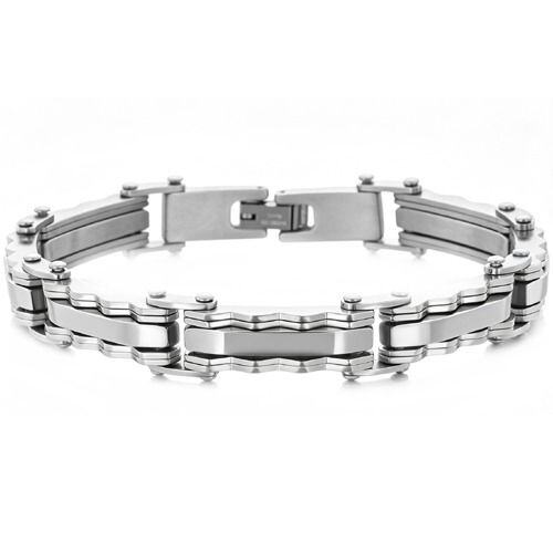 ***COI Titanium Silver/Gold Tone Silver Bracelet With Steel Clasp(Length: 8.85 inches)-01993AA