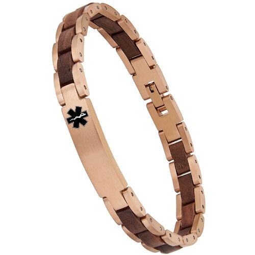 ***COI Rose Titanium Kao Wood Medical Alert Bracelet With Steel Clasp(Length: 8.66 inches)-01994AA