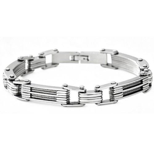 ***COI Titanium Silver/Gold Tone Silver Wire Bracelet With Steel Clasp(Length: 8.85 inches)-01995AA
