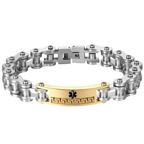 ***COI Titanium Gold Tone Silver/Gold Tone Medical Alert Bracelet With Steel Clasp(Length: 9.05 inches)-01996AA