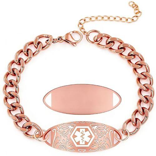***COI Titanium Rose/Gold Tone/Silver Medical Alert Bracelet With Steel Clasp(Length: 7.48 inches)-01997AA