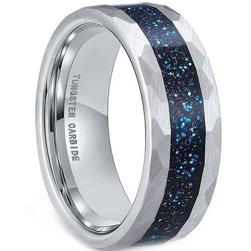 ***COI Tungsten Carbide Black/Gold Tone/Silver Meteorite Faceted Ring-02002AA