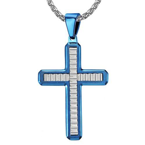 ***COI Titanium Black/Blue Silver Cross Pendant-02003AA