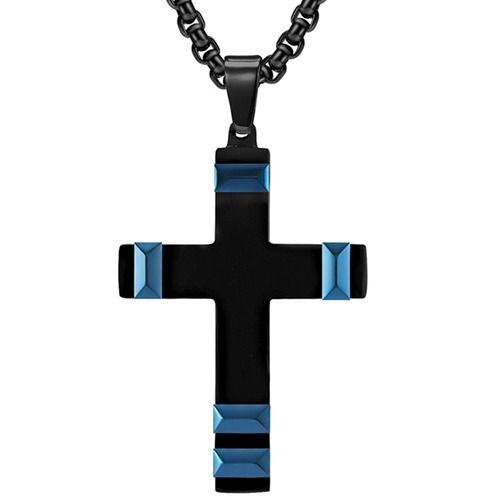 ***COI Titanium Black Gold Tone/Blue Cross Pendant-02004AA
