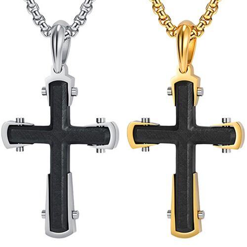 ***COI Titanium Black Gold Tone/Silver Cross Pendant-02005AA