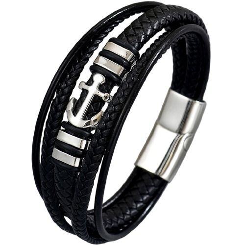 ***COI Titanium Anchor Genuine Leather Bracelet With Steel Clasp(Length: 8.46 inches)-02008AA