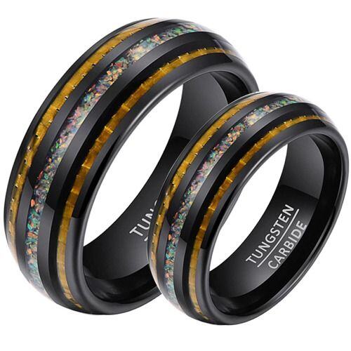***COI Black Tungsten Carbide Ring With Meteorite & Carbon Fiber-02013AA