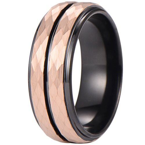 ***COI Tungsten Carbide Black Rose Faceted Center Groove Step Edges Ring-02014A 