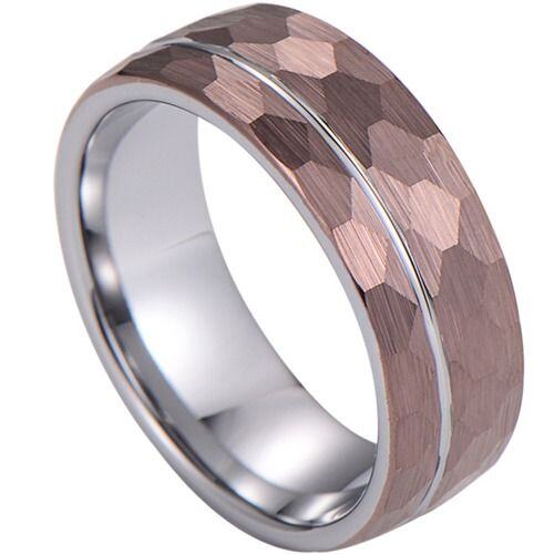 ***COI Tungsten Carbide Offset Groove Faceted Ring-02015AA