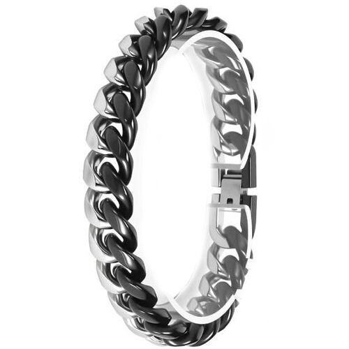 ***COI Titanium Black Silver/Silver Bracelet With Steel Clasp(Length: 7.87 inches)-02019AA