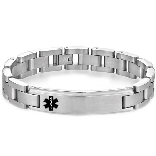 ***COI Titanium Black/Silver Medical Alert Bracelet With Steel Clasp(Length: 8.27 inches)-02021AA