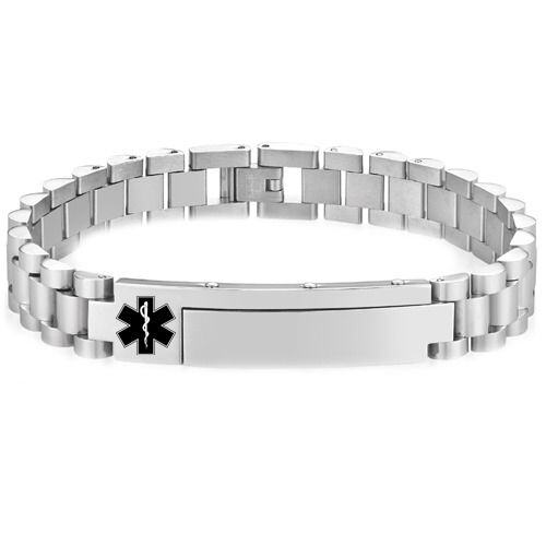 ***COI Titanium Black/Silver/Gold Tone Medical Alert Bracelet With Steel Clasp(Length: 8.86 inches)-02023AA