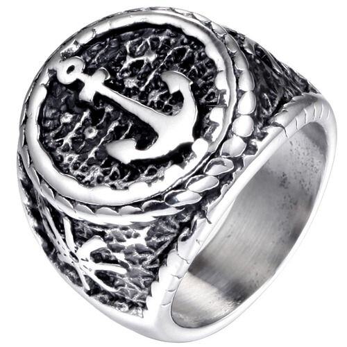 ****COI Titanium Black Silver Anchor Ring-02027AA