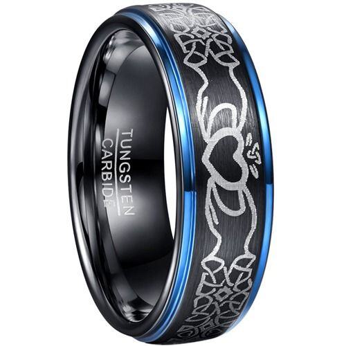 ****COI Tungsten Carbide Black Blue Mo Anam Cara Celtic Step Edges Ring-02029AA
