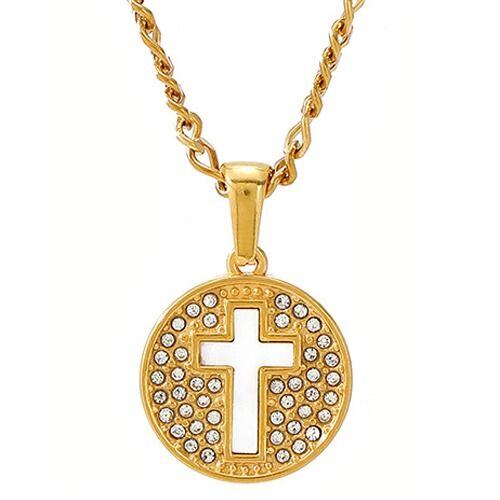 ****COI Gold Tone Titanium Cross Pendant With Cubic Zirconia-02030AA