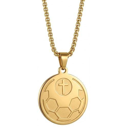 ****COI Titanium Black/Gold Tone/Silver Soccer & Cross Pendant-02031AA