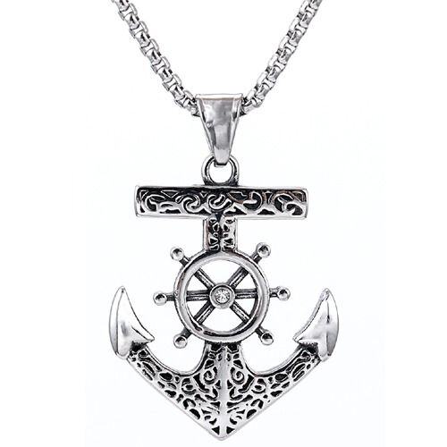 ****COI Titanium Black Silver Anchor Pendant-02032AA