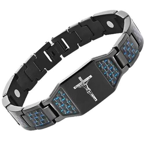 ***COI Black Titanium Cross Carbon Fiber Bracelet With Steel Clasp(Length: 8.27 inches)-02037AA