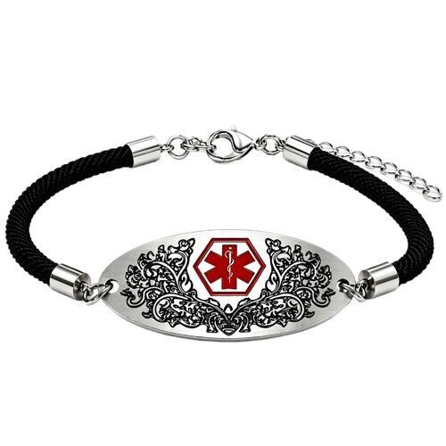 ***COI Titanium Medical Alert Genuine Leather Bracelet With Steel Clasp(Length: 8.27 inches)-02042AA