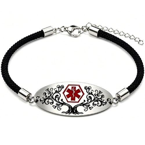 ***COI Titanium Medical Alert Genuine Leather Bracelet With Steel Clasp(Length: 8.27 inches)-02043AA