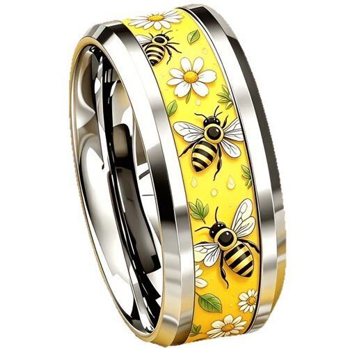 ****COI Titanium Bee Flower & Leaves Beveled Edges Ring-02049AA