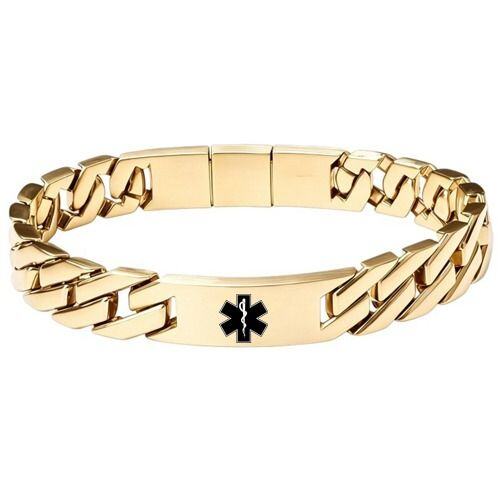 ****COI Titanium Black/Gold Tone/Silver Medical Alert Bracelet With Steel Clasp(Length: 8.27 inches)-02056AA