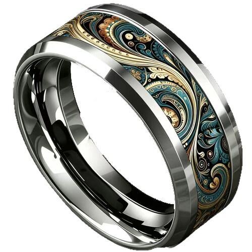 ****COI Titanium Camouflage Celtic Beveled Edges Ring-02058AA