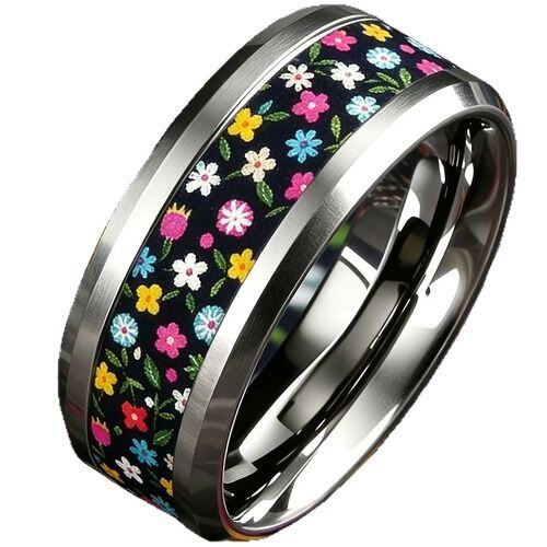 ****COI Titanium Floral Beveled Edges Ring-02063AA