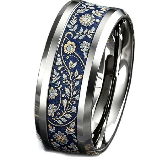 ****COI Titanium Floral & Leaves Beveled Edges Ring-02065AA