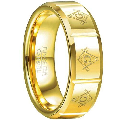 ****COI Gold Tone Tungsten Carbide Masonic Freemason Ring-02066AA