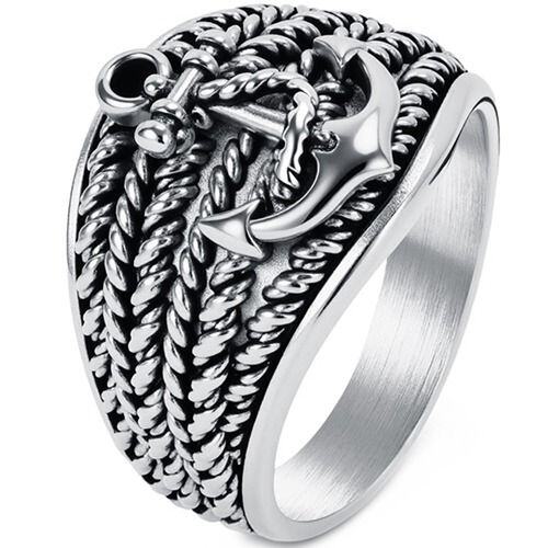 ****COI Titanium Black/Gold Tone/Silver Anchor Ring-02068AA