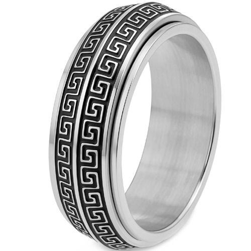 ****COI Titanium Black/Gold Tone/Silver Greek Key Celtic Step Edges Ring-02069AA